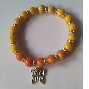 Bracelet Sunflower Fields Butterfly Rhinestone Spacer 6" Stretch Handcrafted New